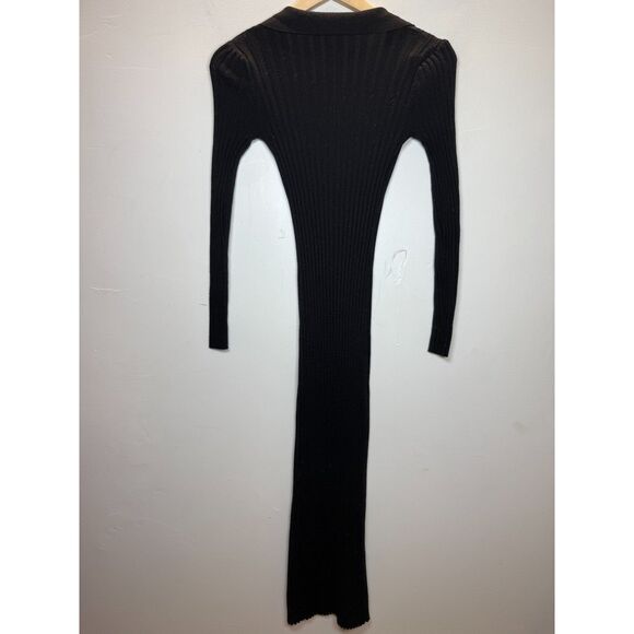 Lovers and Friends Women's Size Large Black Ribbed Button Front Midi Dress - Picture 2 of 4